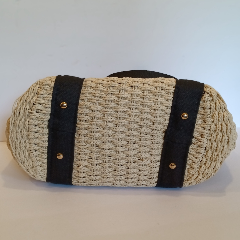 Woven Seagrass Tote Bag with Black Web Handles & Drawstring Lining - Picture 6 of 10